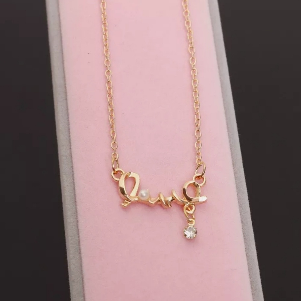 Gold Love Pearl Necklace Rolo Chain Lobster Clasp